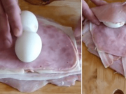 Do kuřecích prsou jsem vložila plátky sýra, šunku, slaninu, vajíčko a zabalila. Minimální množství ingrediencí a tak chutné!